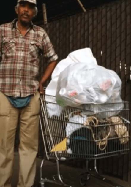 A picture of a homeless Super Heros Palace veteranand his belongings